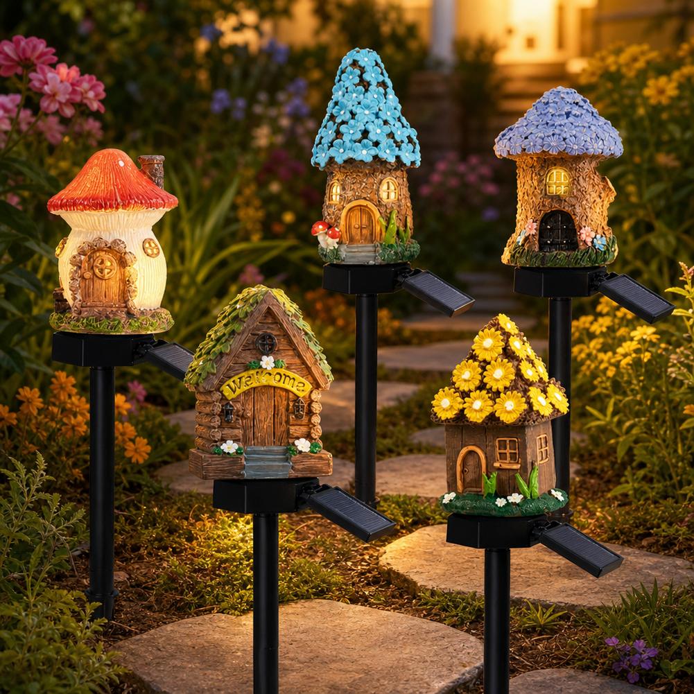 Outdoor Power For Christmas Lights - LED-owa solarna lampa trawnikowa, miniaturowy domek
