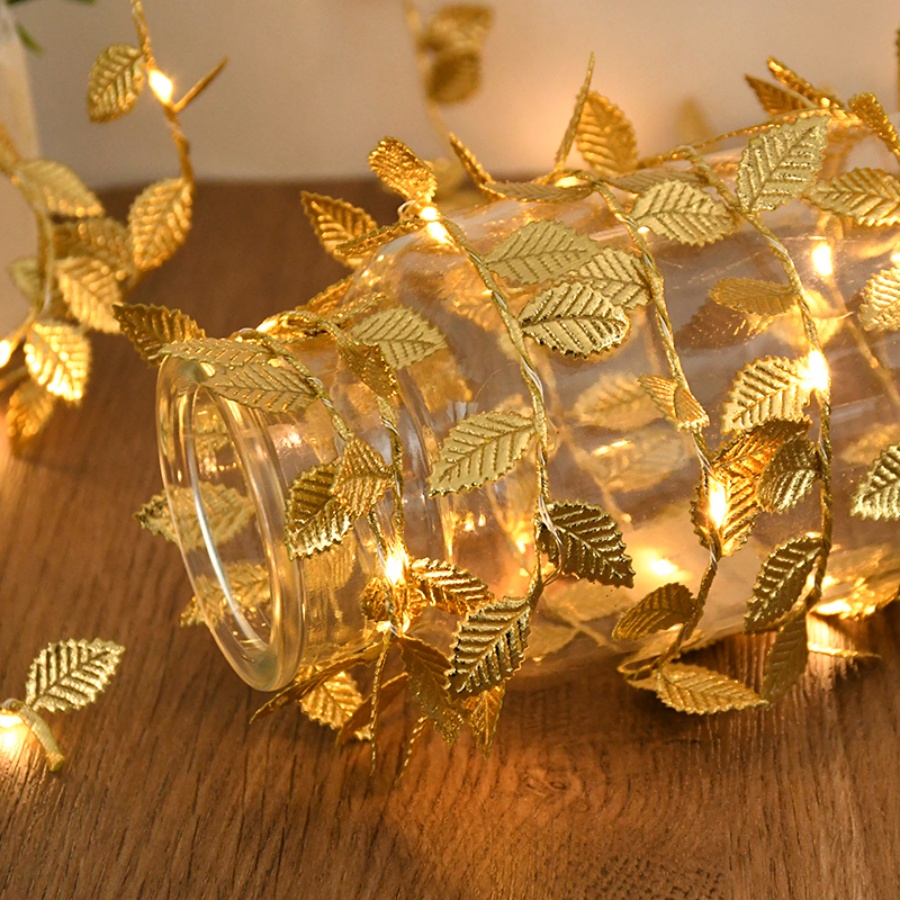 Outdoor Power For Christmas Lights - Złote Liście Rattanowe Lampki Sznurkowe z